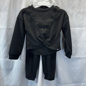 Zero Exposure Girls Black Waffleknit 2 Piece Long Sleeve Set 5/6